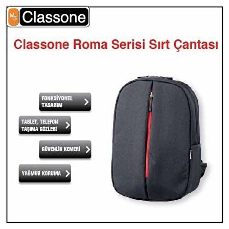 Classone 13-14'' Roma Serisi Medium Siyah Notebook Sırt Çantası